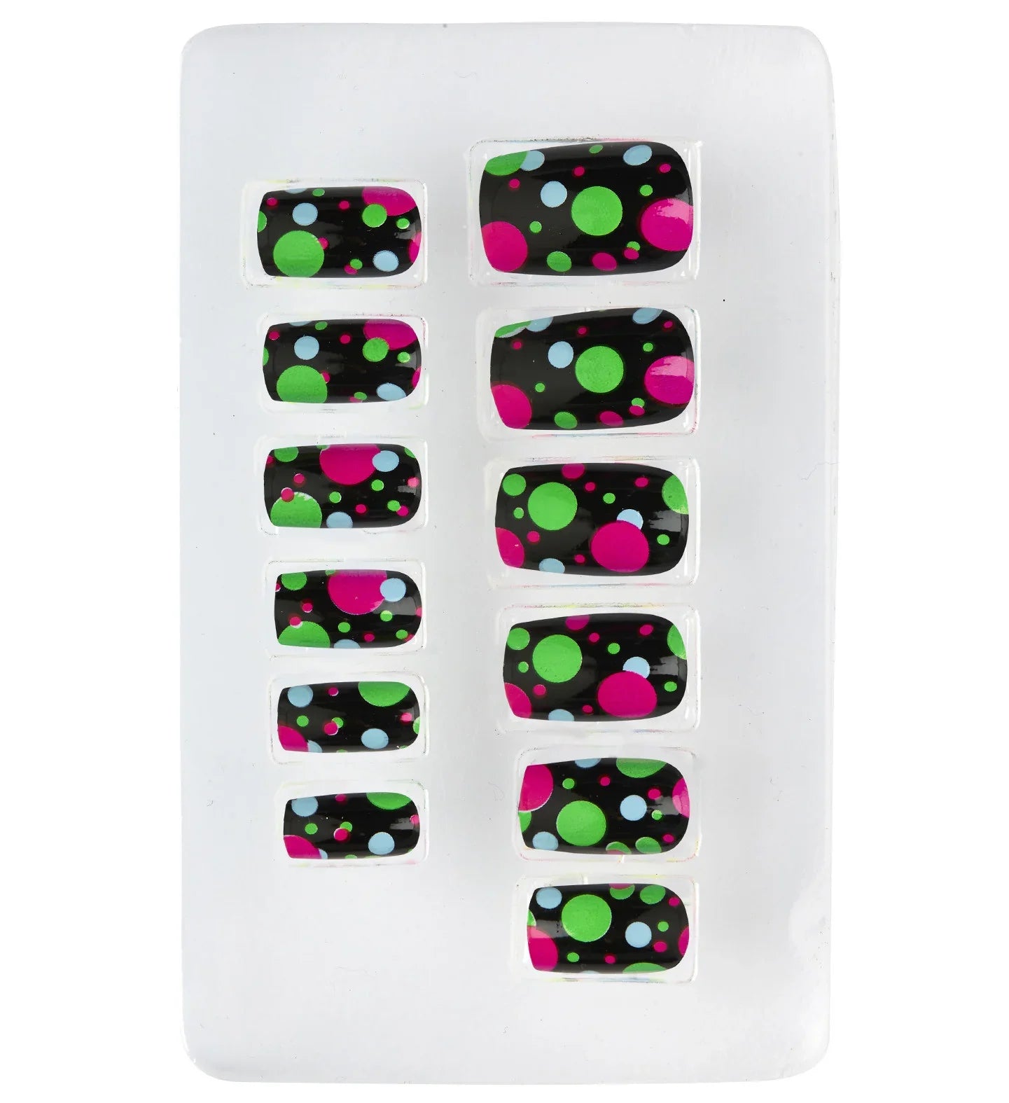 Uñas Postizas Negras con Círculos de Colores Neón Uñas Postizas Widmann