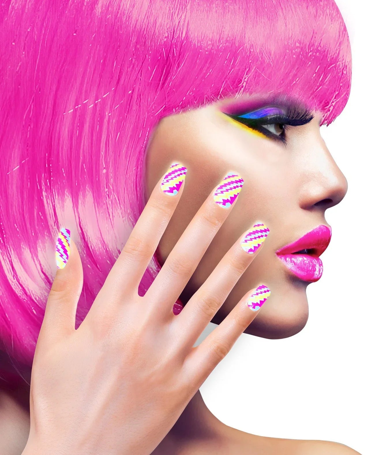 Uñas Postizas con Rayas en Zip Zap de Colores Neón Uñas Postizas Widmann