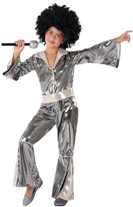 Disfraz Disco Plateado Años 70 para Niña Discotequeros Atosa