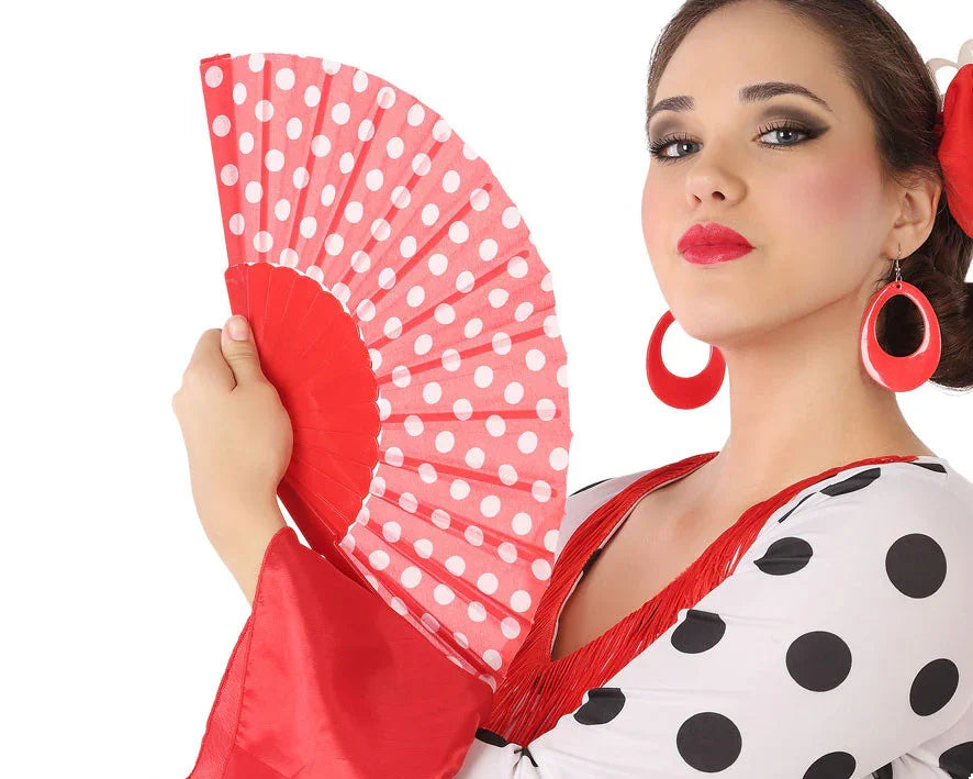 Abanico Rojo con Lunares Blancos Complementos Sevillanas, Cordobeses y Toreros Atosa