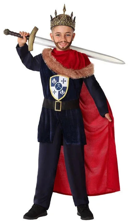 Disfraz de Rey Medieval Azul con Capa Roja para Niño Medieval Infantiles Atosa
