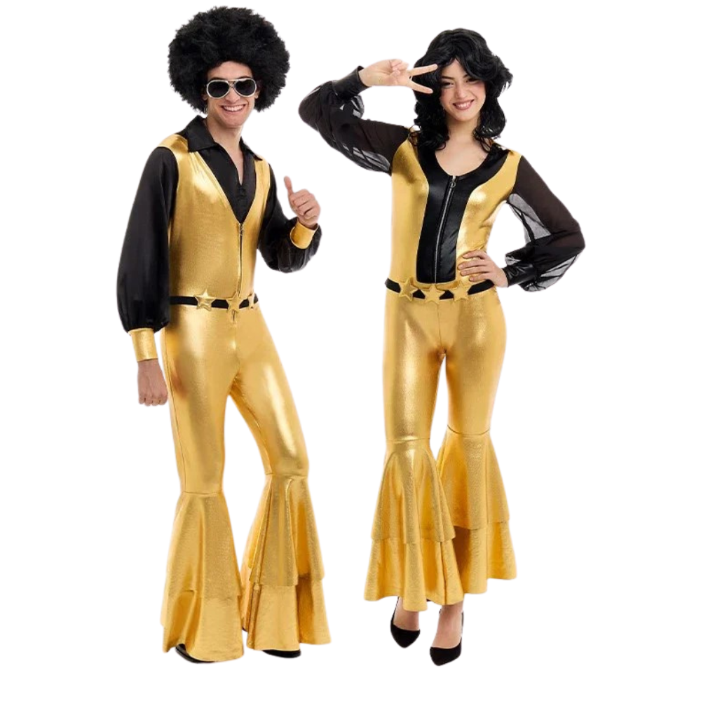 Costumi di Coppia Disco Anni 70 Dorato e Nero