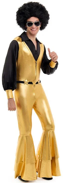 Disfraz Disco Años 70 Dorado y Negro para Hombre Disco Partilandia