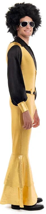 Disfraz Disco Años 70 Dorado y Negro para Hombre Disco Partilandia