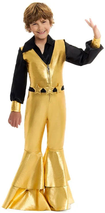 Disfraz Disco Años 70 Dorado y Negro para Niño Disco Infantiles Partilandia