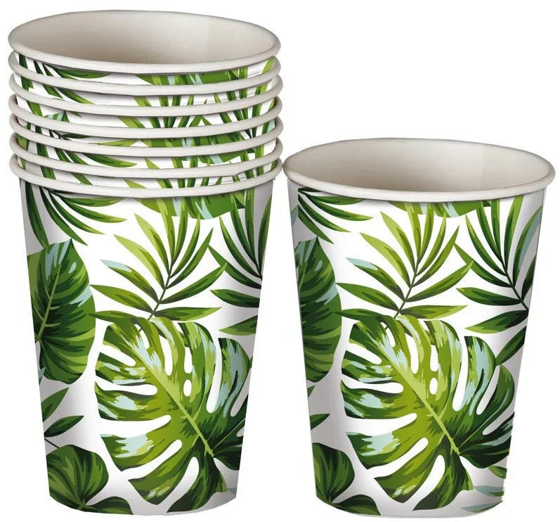 Pack 6 Vasos de Hojas Tropicales Decoración y Menaje Verano Guirca