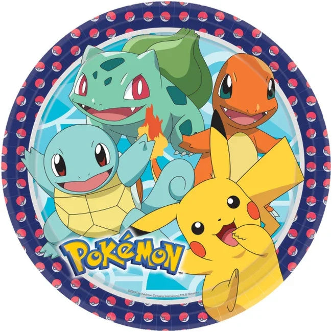Pack de 8 Platos de Pokemon de 23cm Decoración y Menaje de Dibujos Animados Liragram