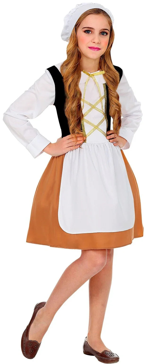 Disfraz de Campesina Medieval con Gorro para Niña Taberneras y Campesinas Medievales Widmann