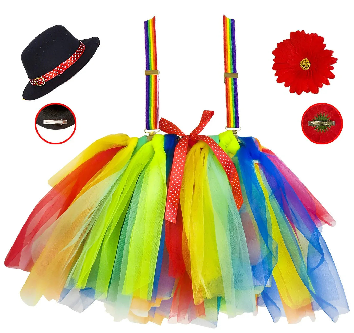 Kit de Payasa Infantil con Tutú, Tirantes, Flor y Sombrero Payasos Infantiles Widmann
