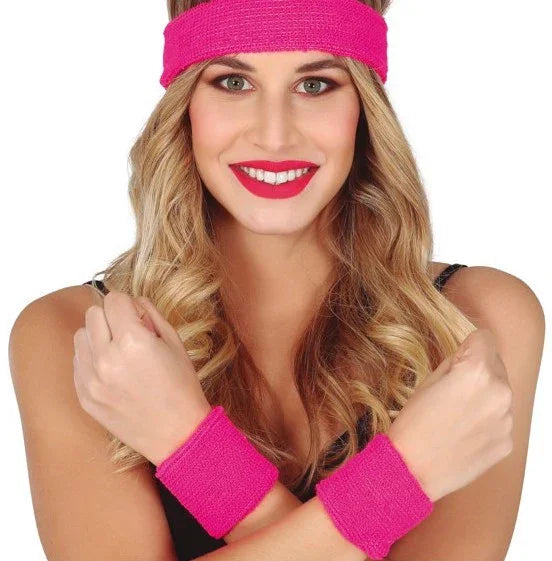 Cinta y Muñequeras Rosa Estilo Años 80 Complementos Años 60, 70, 80 Guirca