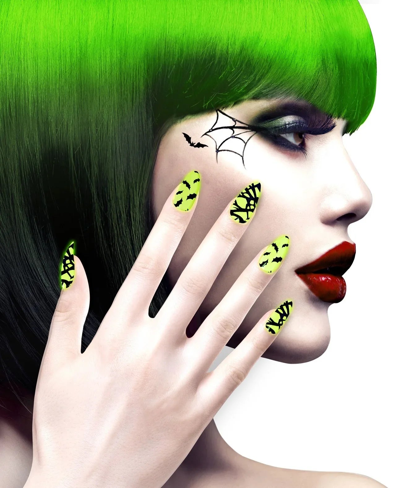 Uñas Postizas de Murciélagos en Negro y Verde Neón Uñas Postizas Widmann