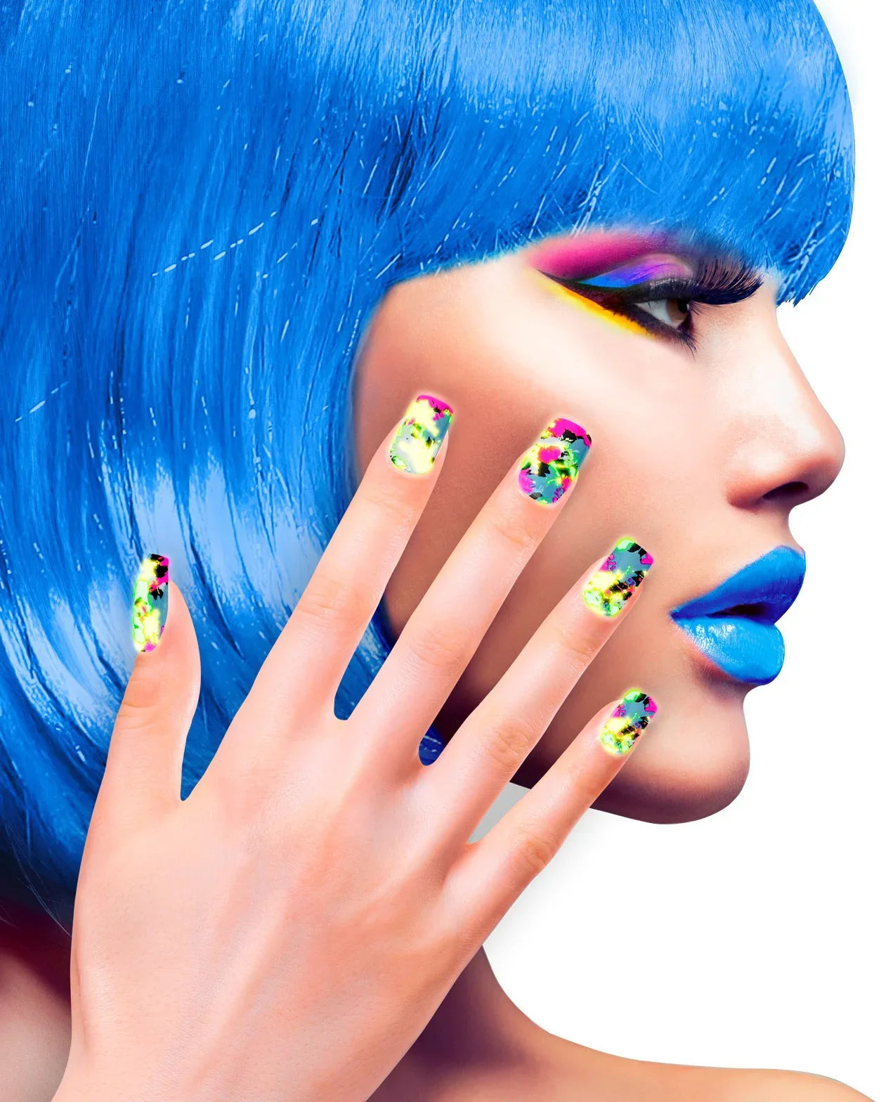 Uñas Postizas Multicolor Neón Autoadhesivas Uñas Postizas Smiffys