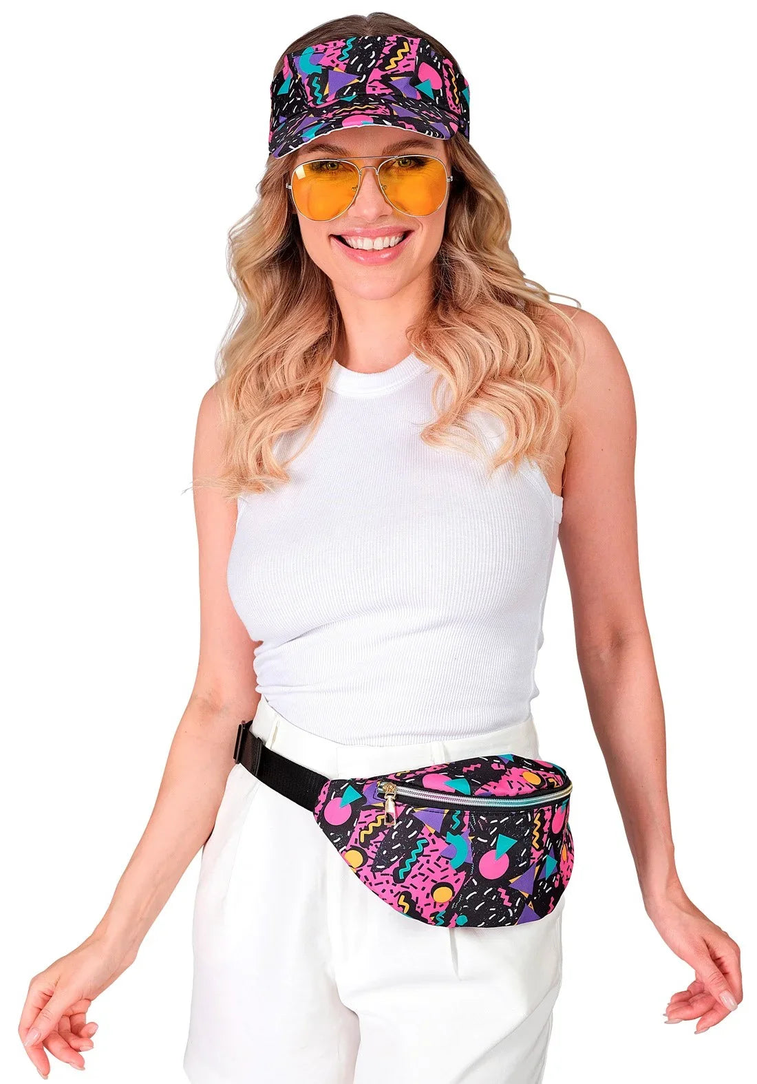 Visera y Riñonera Estilo Funky Años 80 Negro Años 80 Widmann