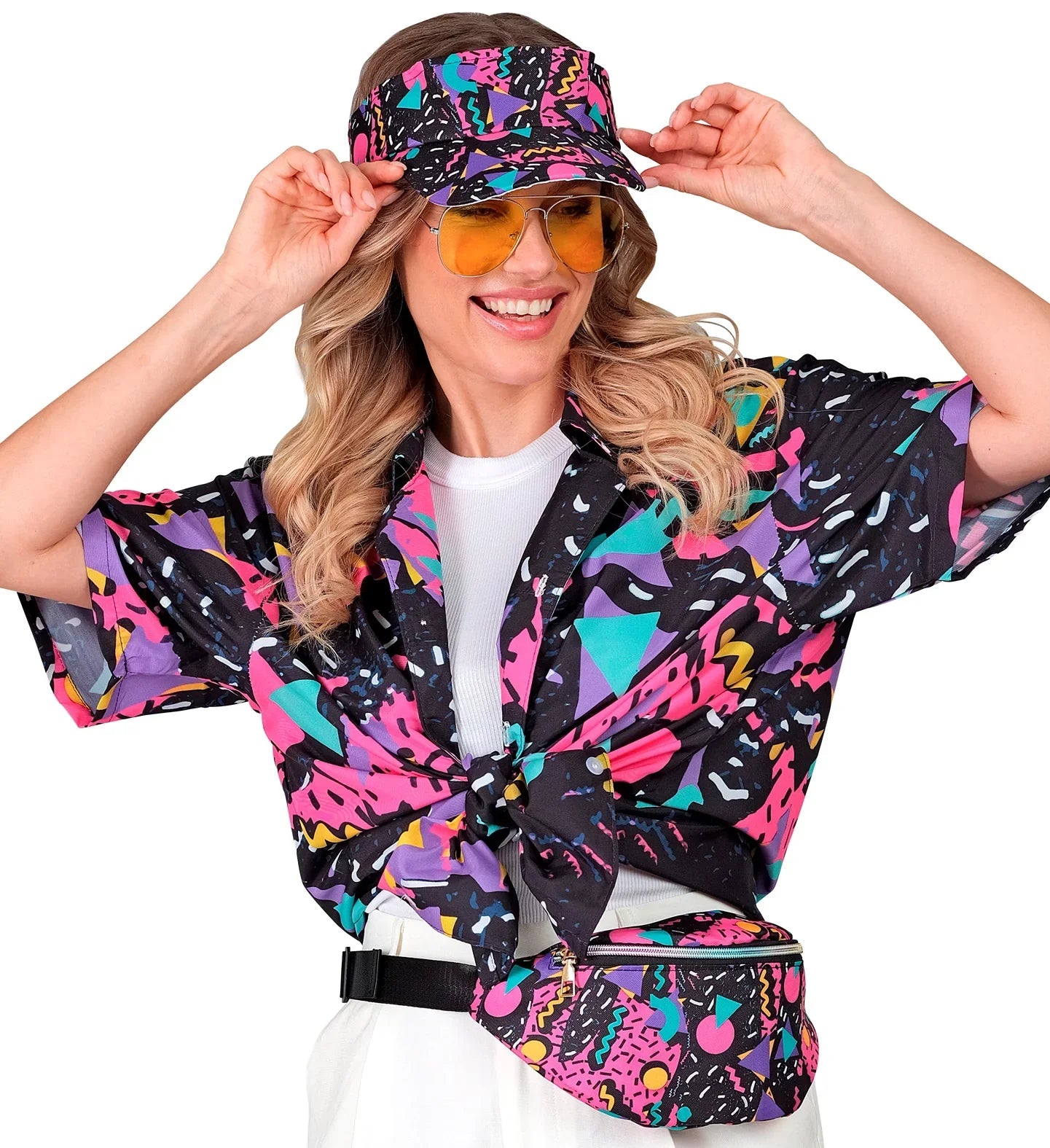 Visera y Riñonera Estilo Funky Años 80 Negro Años 80 Widmann