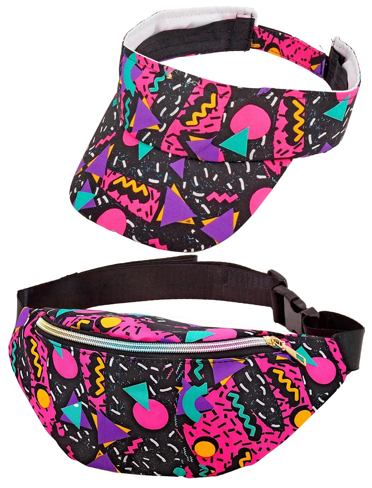 Visera y Riñonera Estilo Funky Años 80 Negro Años 80 Widmann