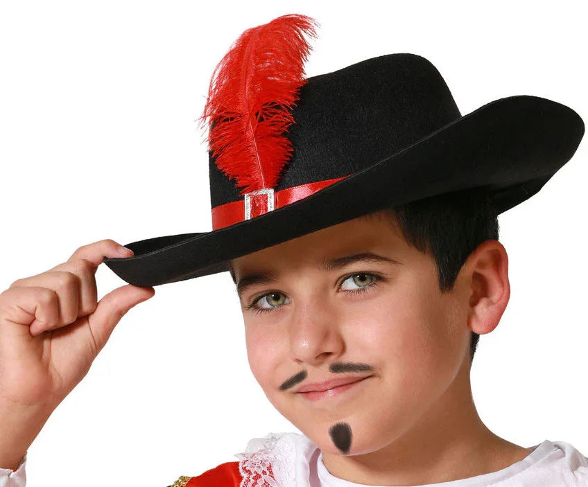 Sombrero de Mosquetero con Pluma Roja para Niño Complementos Mosqueteros Atosa