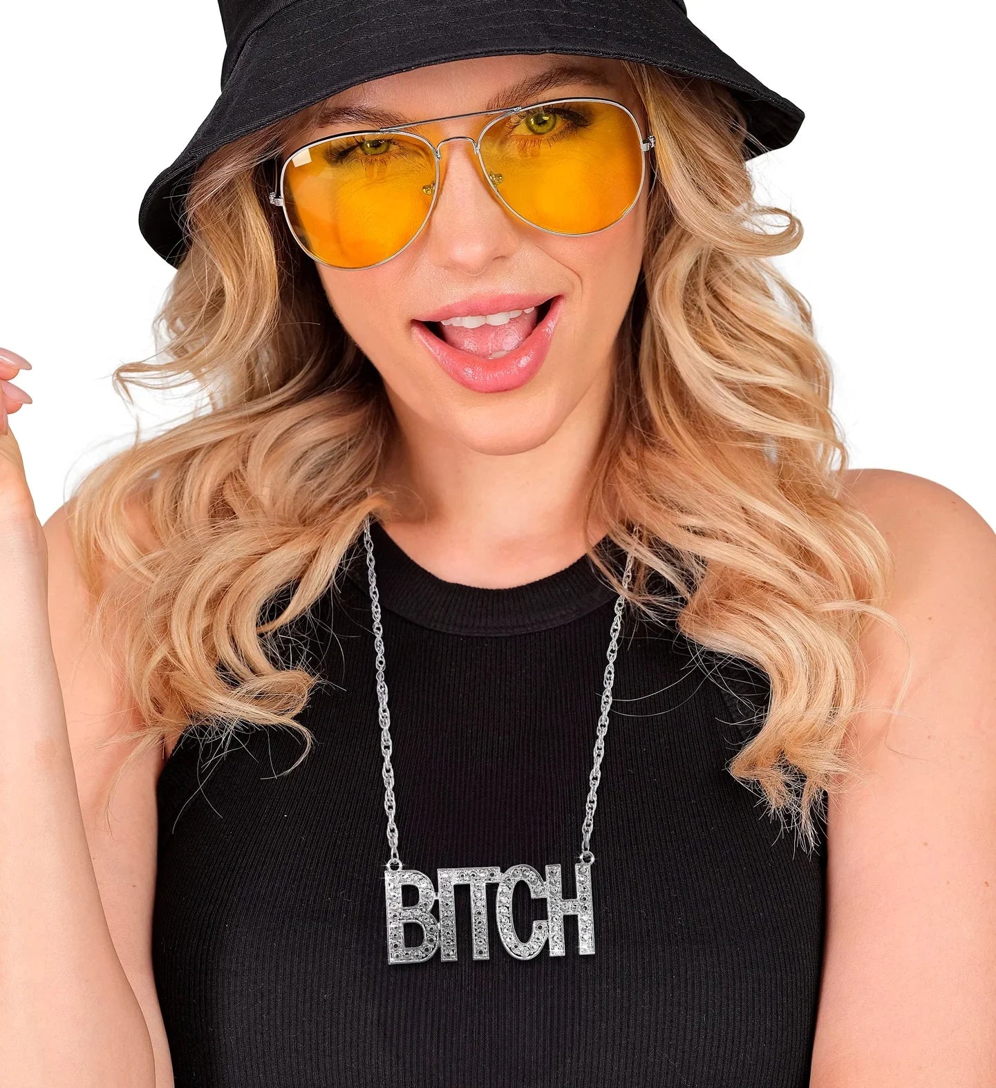 Collar Plateado con Colgante BITCH con Pedrería Collares, Colgantes y Gargantillas Widmann