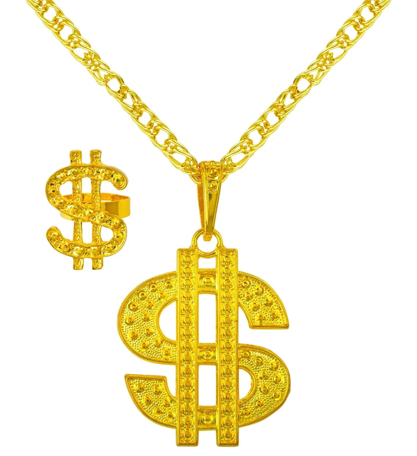 Collar y Anillo Dorados con el Símbolo del Dólar Joyas y Bisutería Widmann