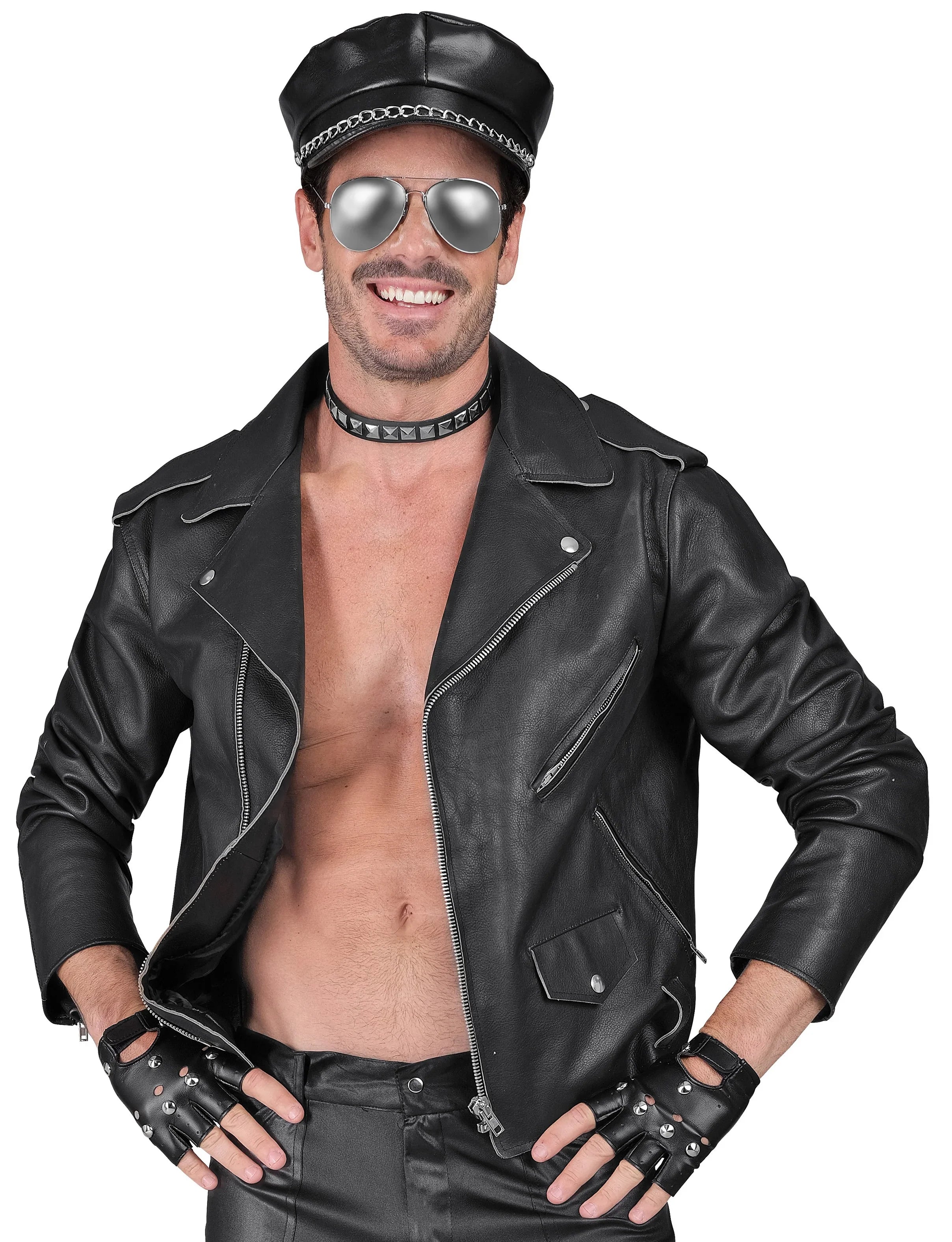 Kit de Motero Rockero con Gorra, Guantes, Collar y Gafas Complementos Rockeros y Moteros Widmann