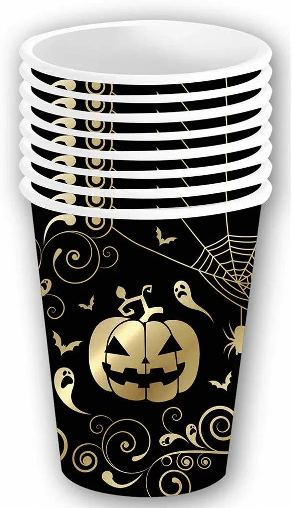 Pack 6 Vasos Negros de Calabaza Dorada Menaje Halloween Guirca