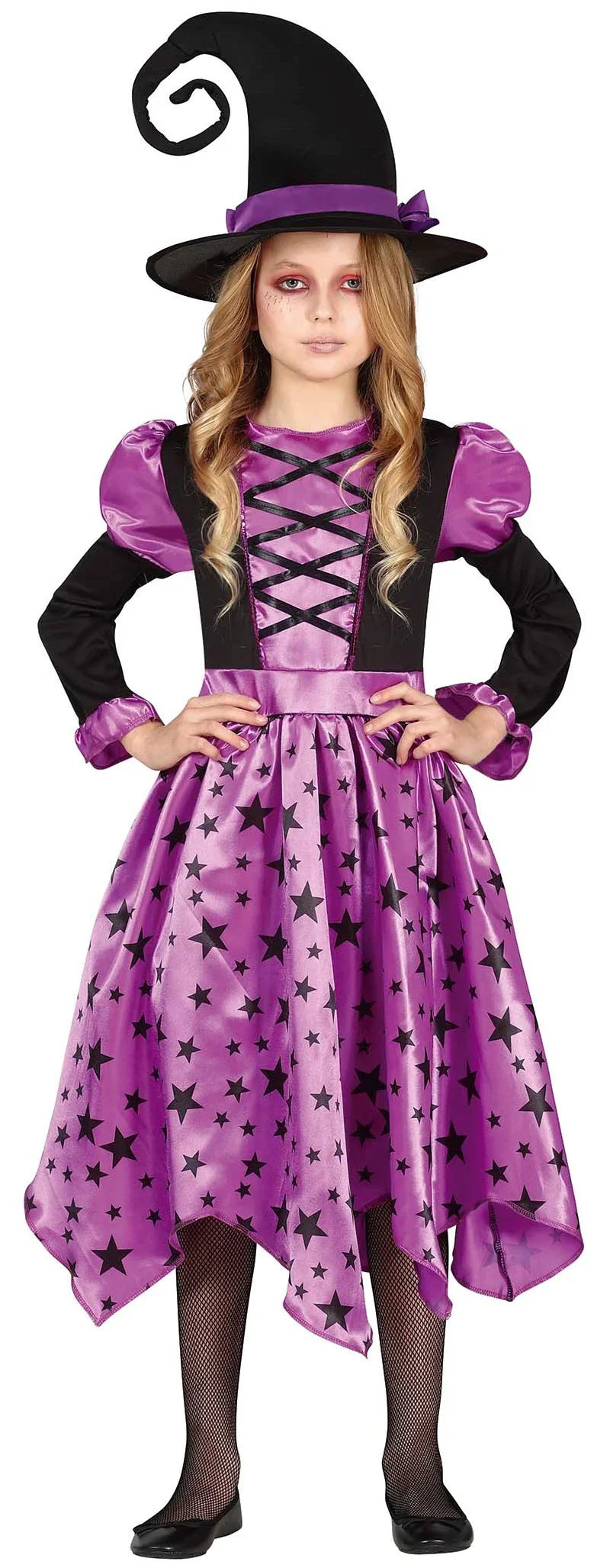 Disfraz de Bruja Morada con Estrellas para Niña Brujas Guirca
