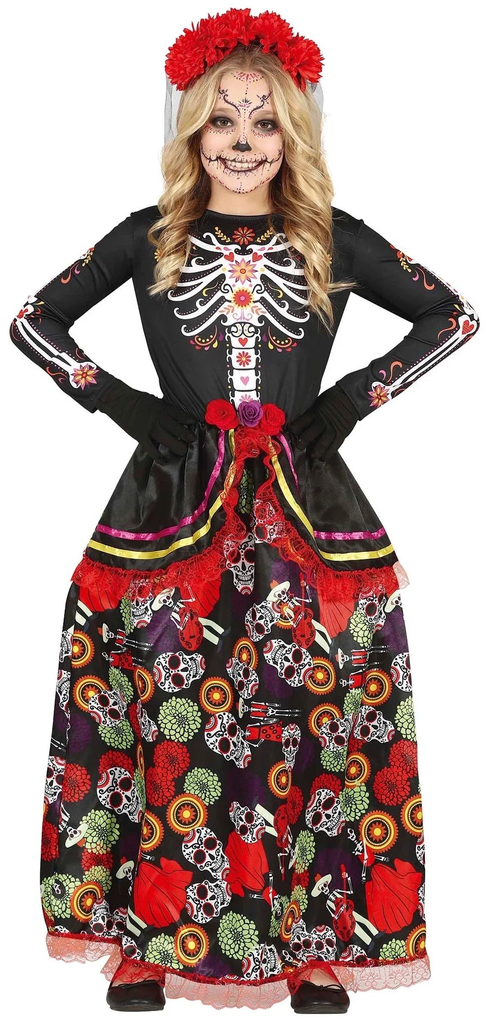 Disfraz de Catrina Muerte Mexicana Largo para Niña Catrina Guirca
