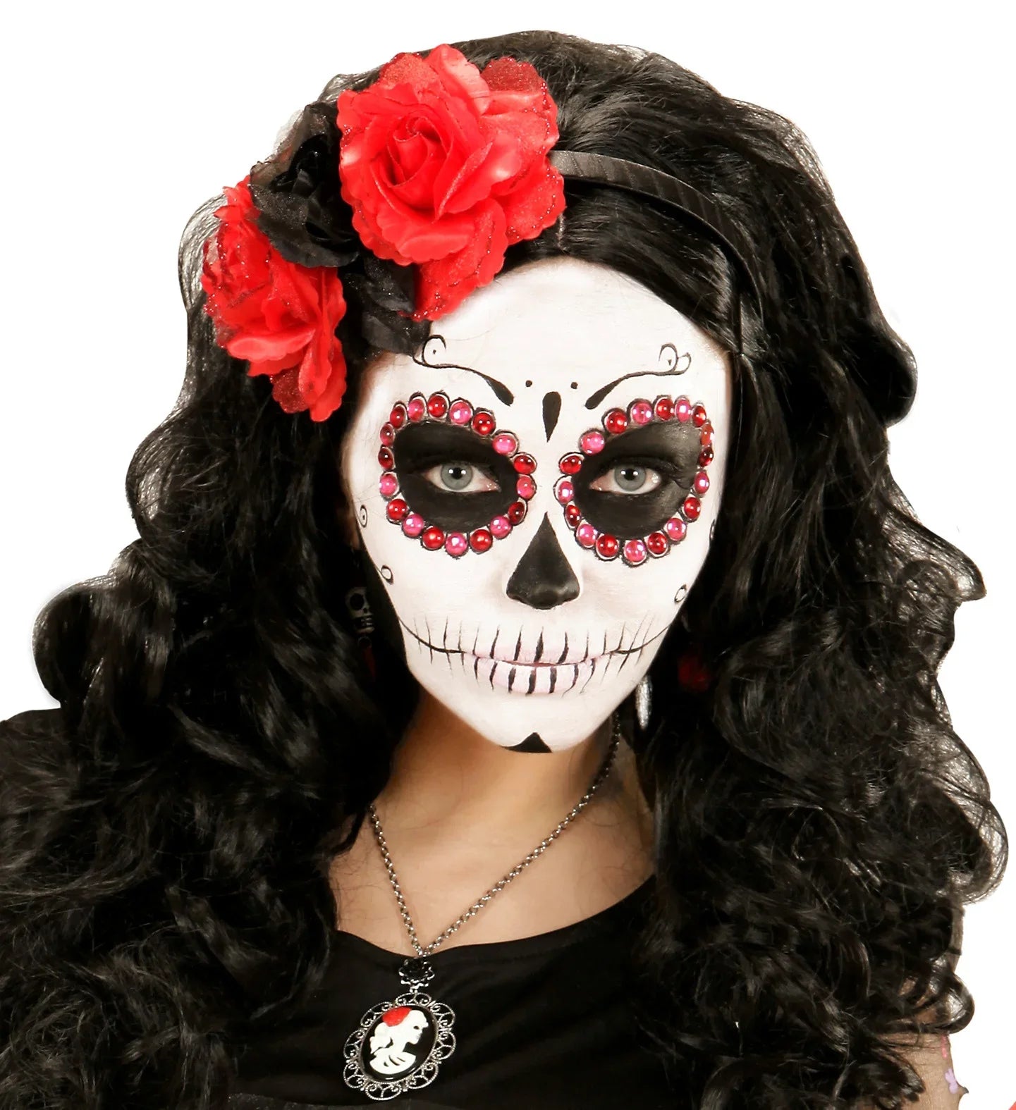 Diadema de Catrina con Flores Rojas y Negras Catrina Widmann
