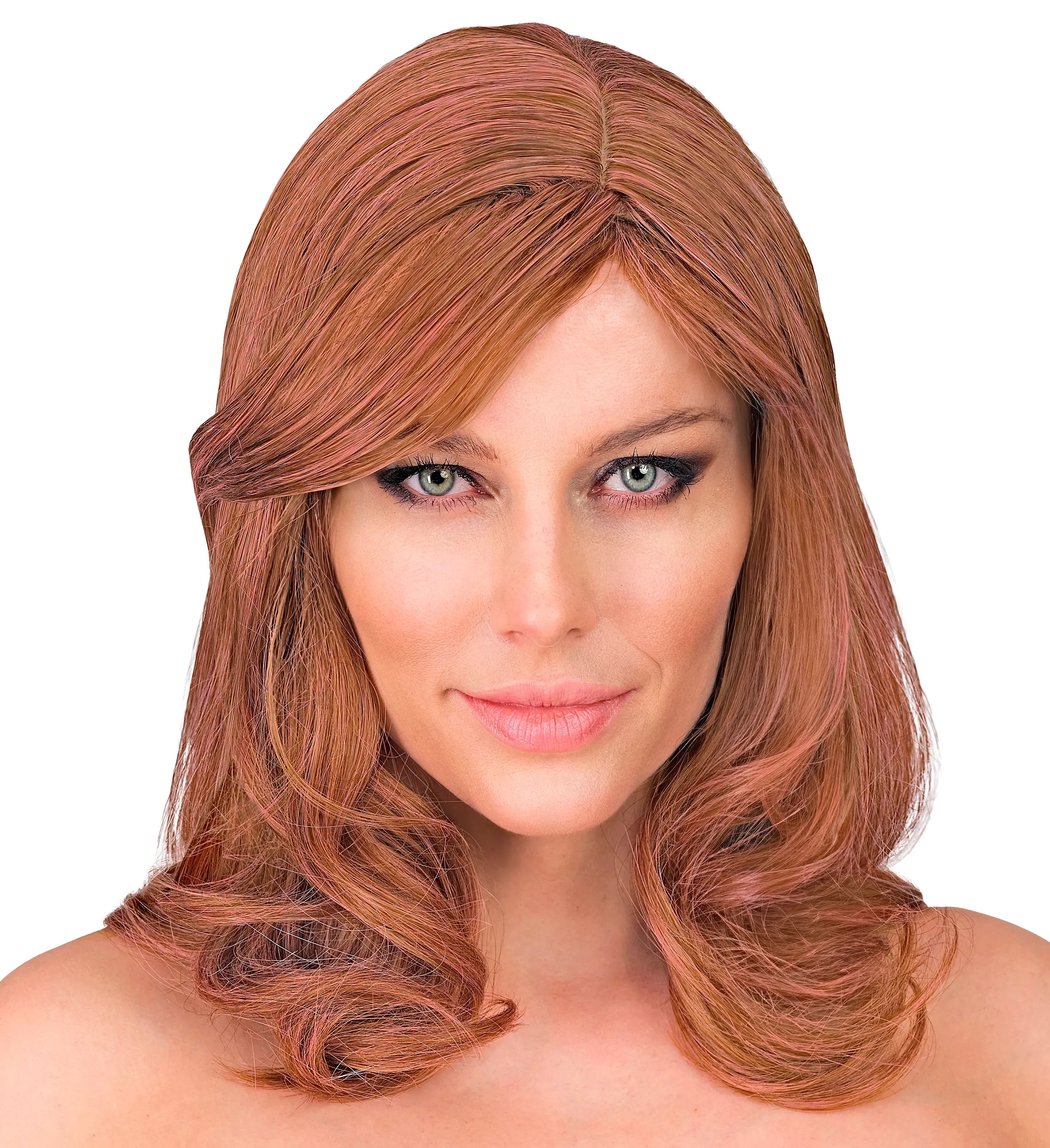 Peluca Castaña y Rosa con Media Melena y Flequillo Lateral Pelucas Castañas Widmann