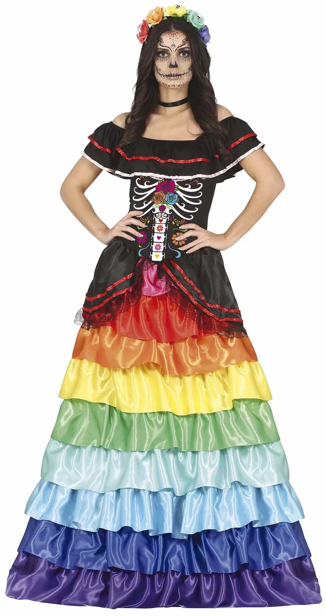 Disfraz de Catrina Colorida Largo para Mujer Catrina Guirca