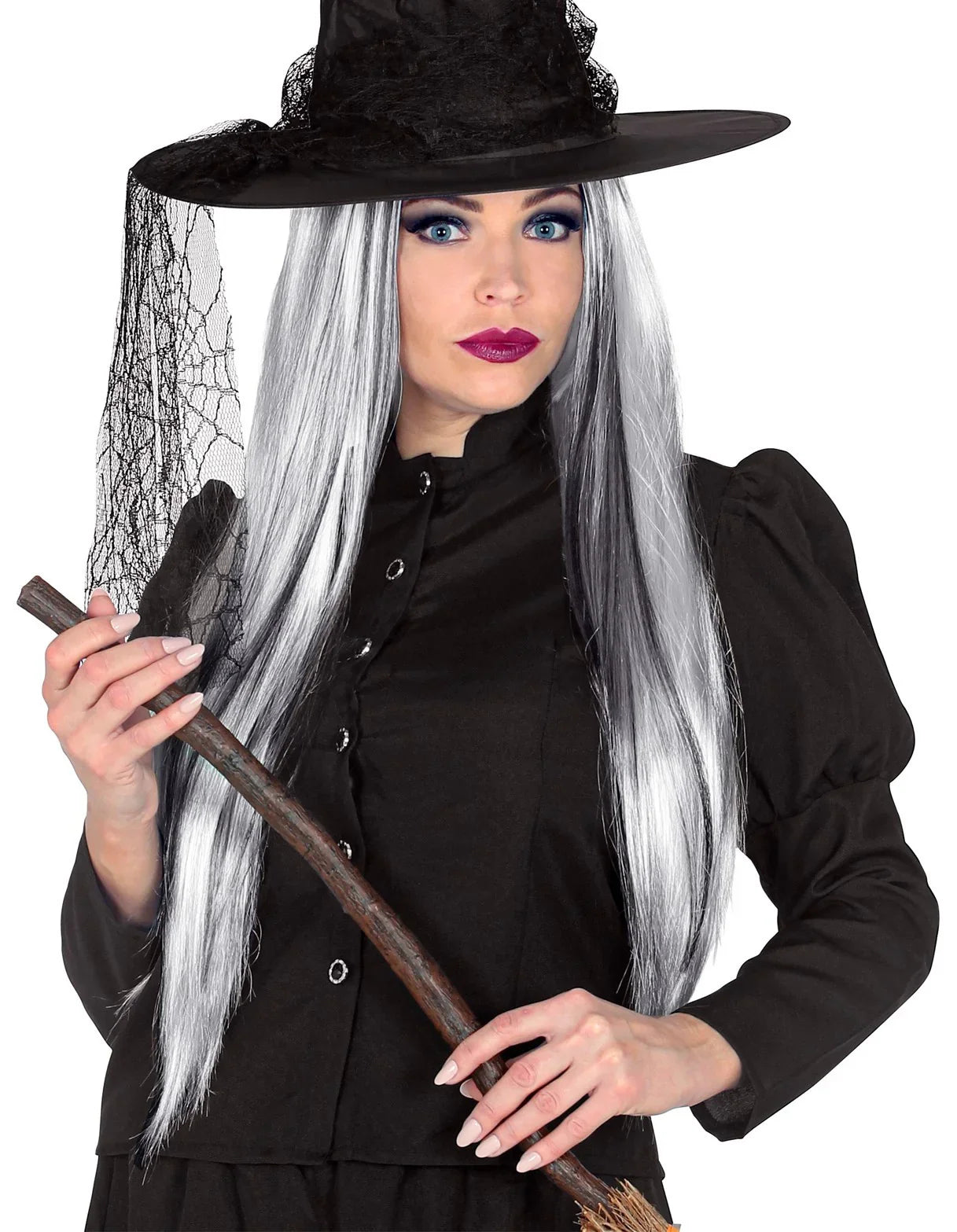 Peluca de Fantasma Blanca con Mechas Negras Pelucas Blancas Widmann