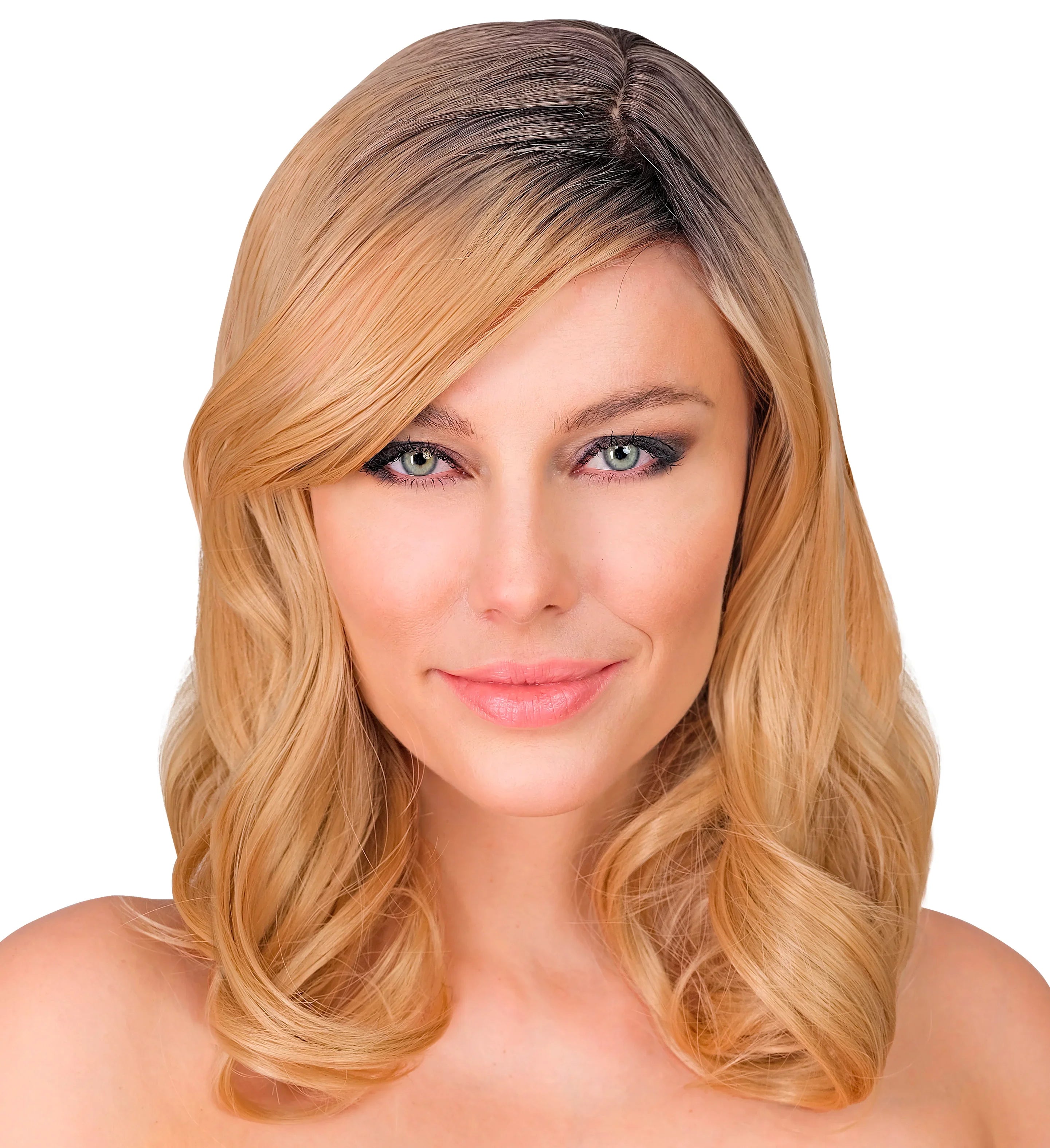 Peluca Rubia con Media Melena Lisa y Flequillo Lateral Pelucas Rubias Widmann