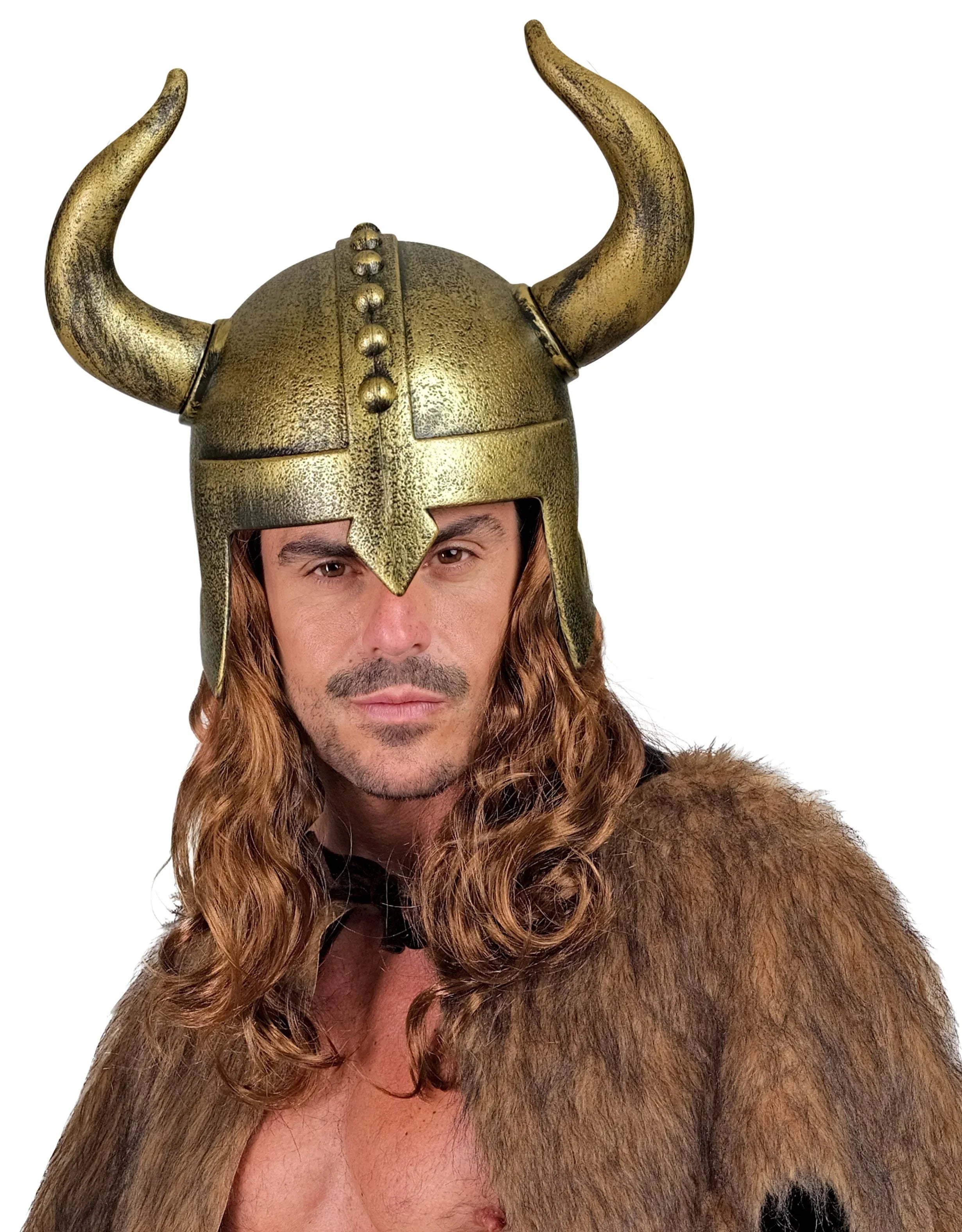 Casco Vikingo Dorado Envejecido con Cuernos Complementos Vikingos Widmann