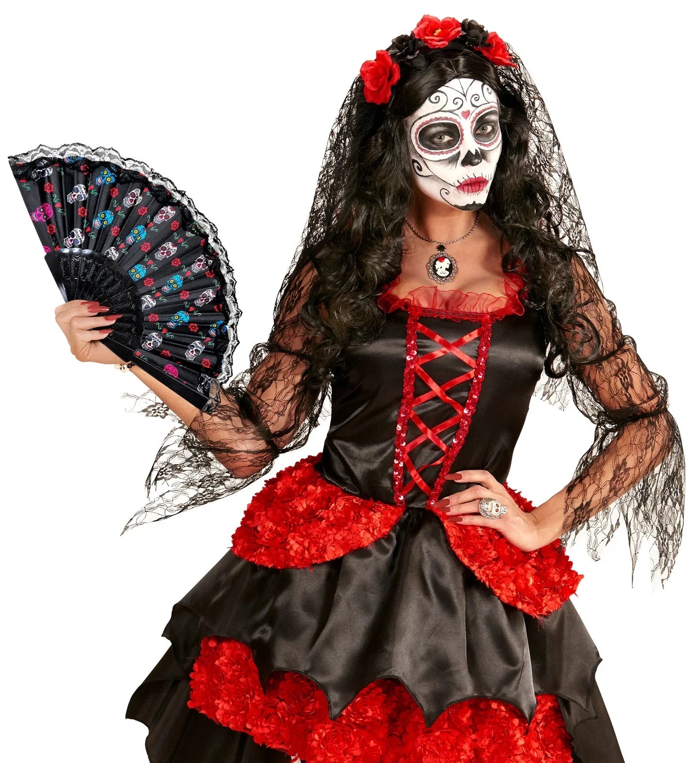 Abanico Día de los Muertos Negro Catrina Widmann