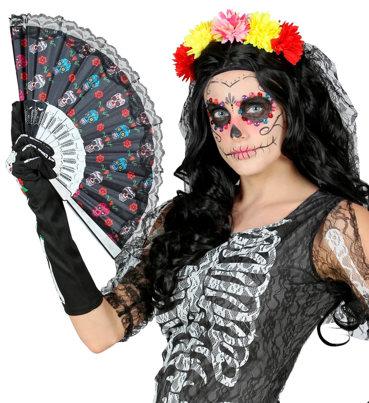 Abanico Día de los Muertos Negro Catrina Widmann
