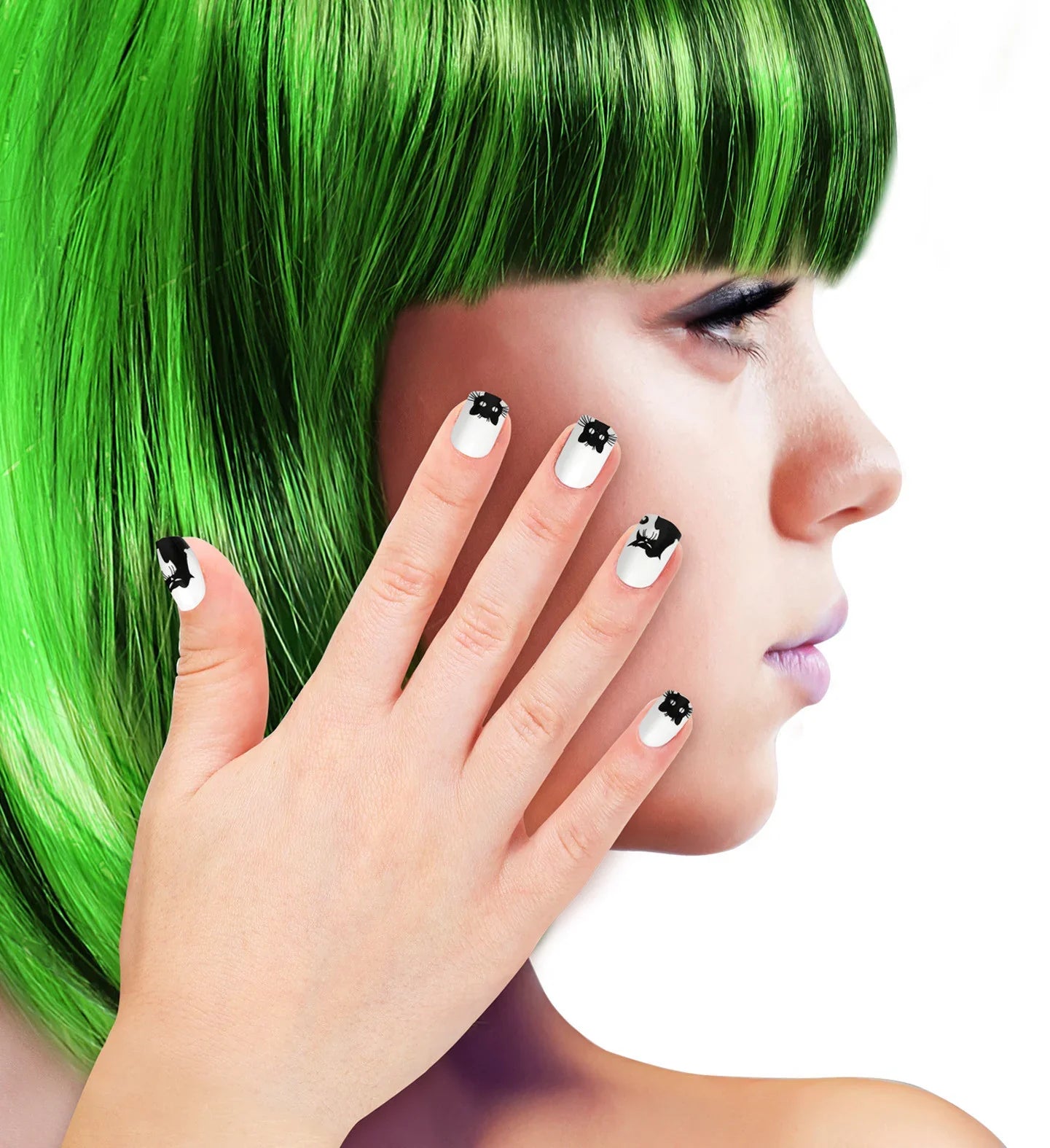 Uñas Postizas Blancas con Gatos Negros Infantiles Uñas Postizas Widmann