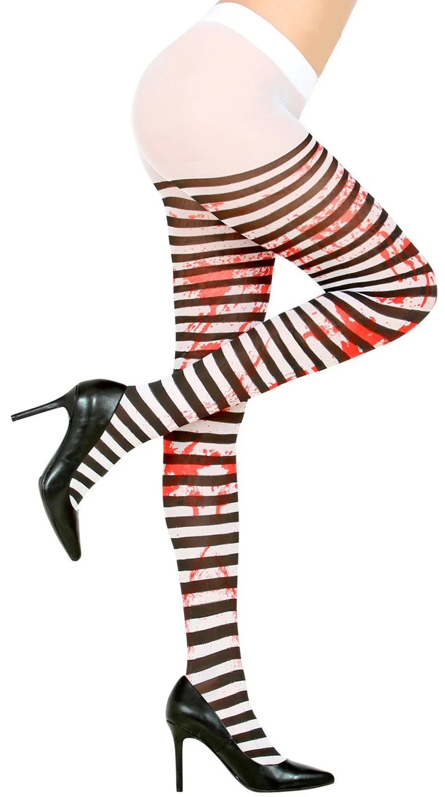 Pantys de Rayas Blancas y Negras con Sangre Medias y Pantys Widmann