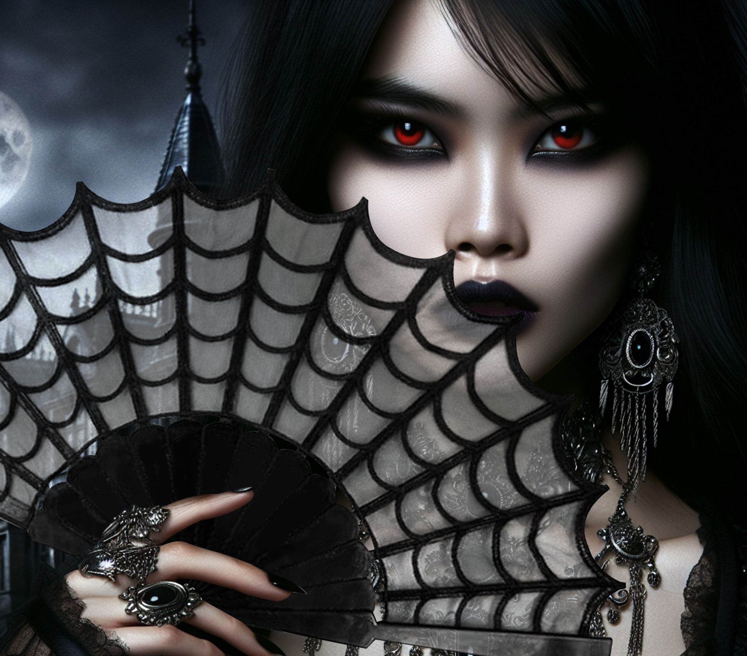 Ventaglio Gotico Nero con Ragnatela