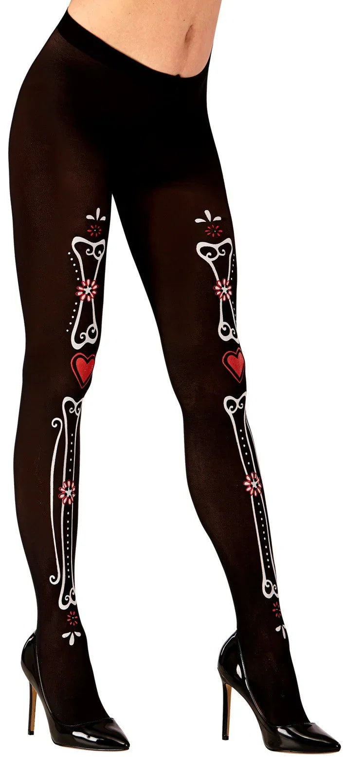 Pantys Negros con Huesos Decorados Catrina Widmann