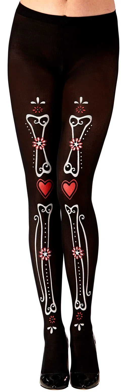 Pantys Negros con Huesos Decorados Catrina Widmann