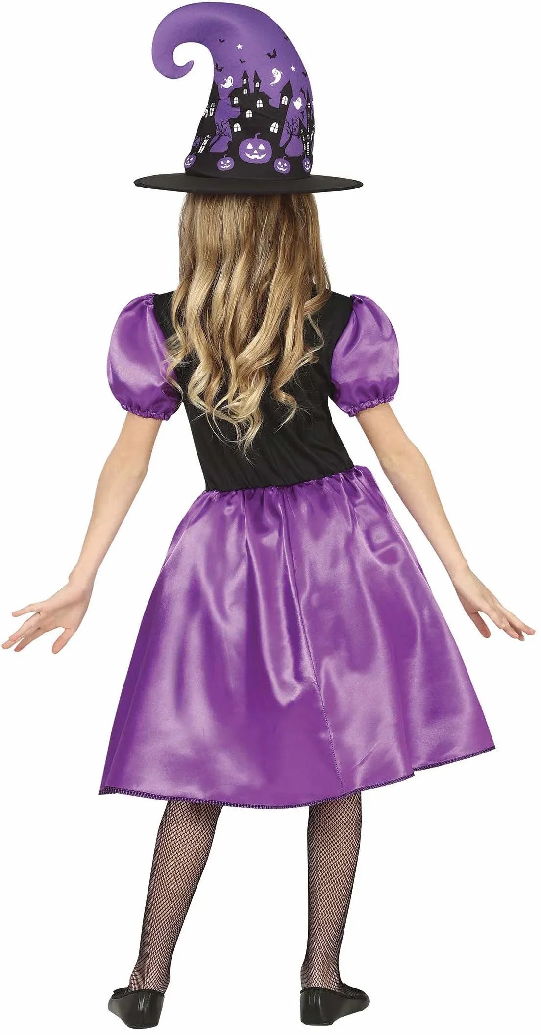 Disfraz de Bruja Morada con Dibujos para Niña Brujas Guirca
