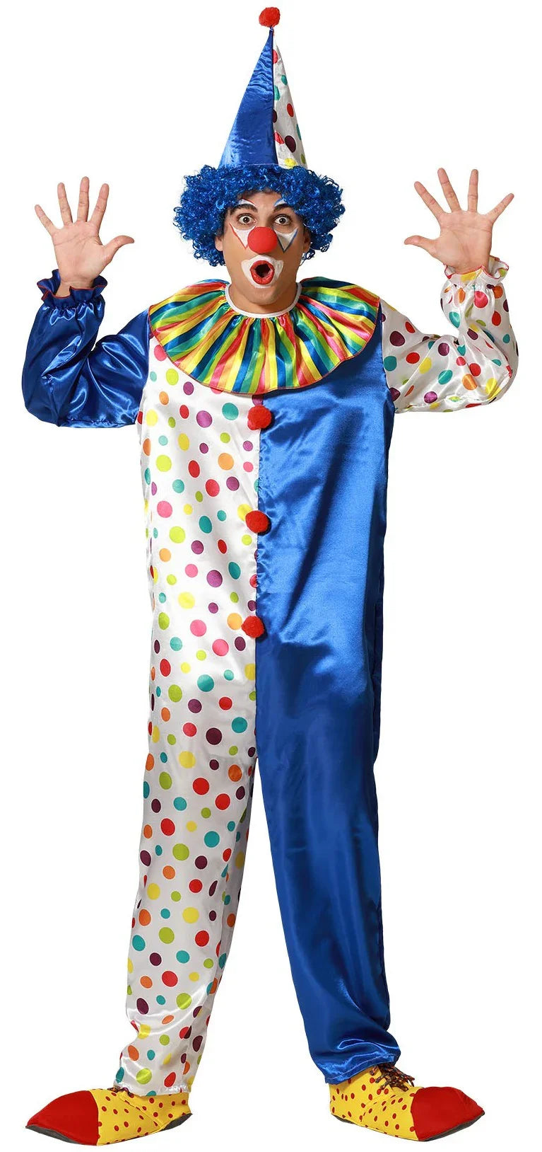Disfraz de Payaso Azul y Blanco con Lunares para Adulto Payaso Atosa