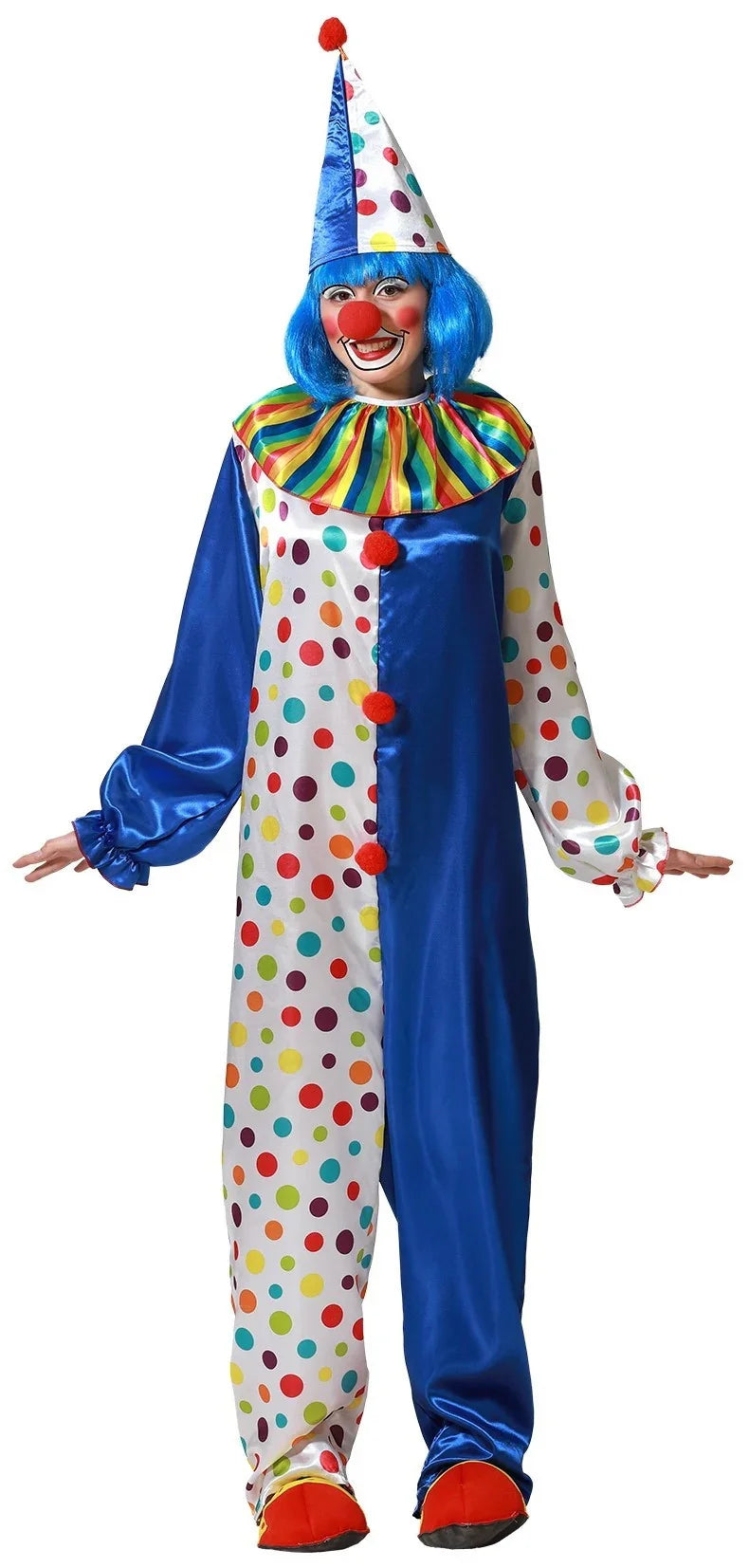 Disfraz de Payaso Azul y Blanco con Lunares para Adulto Payaso Atosa