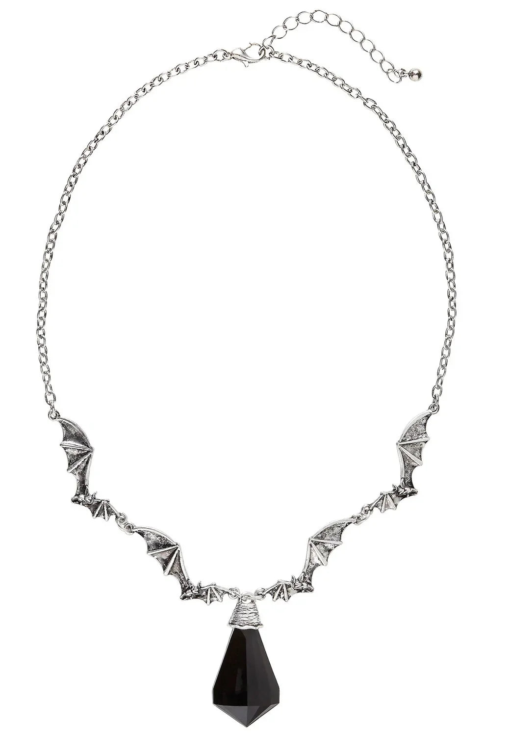 Collar de Murciélagos Plateado con Gema Negra Collares, Colgantes y Gargantillas Widmann