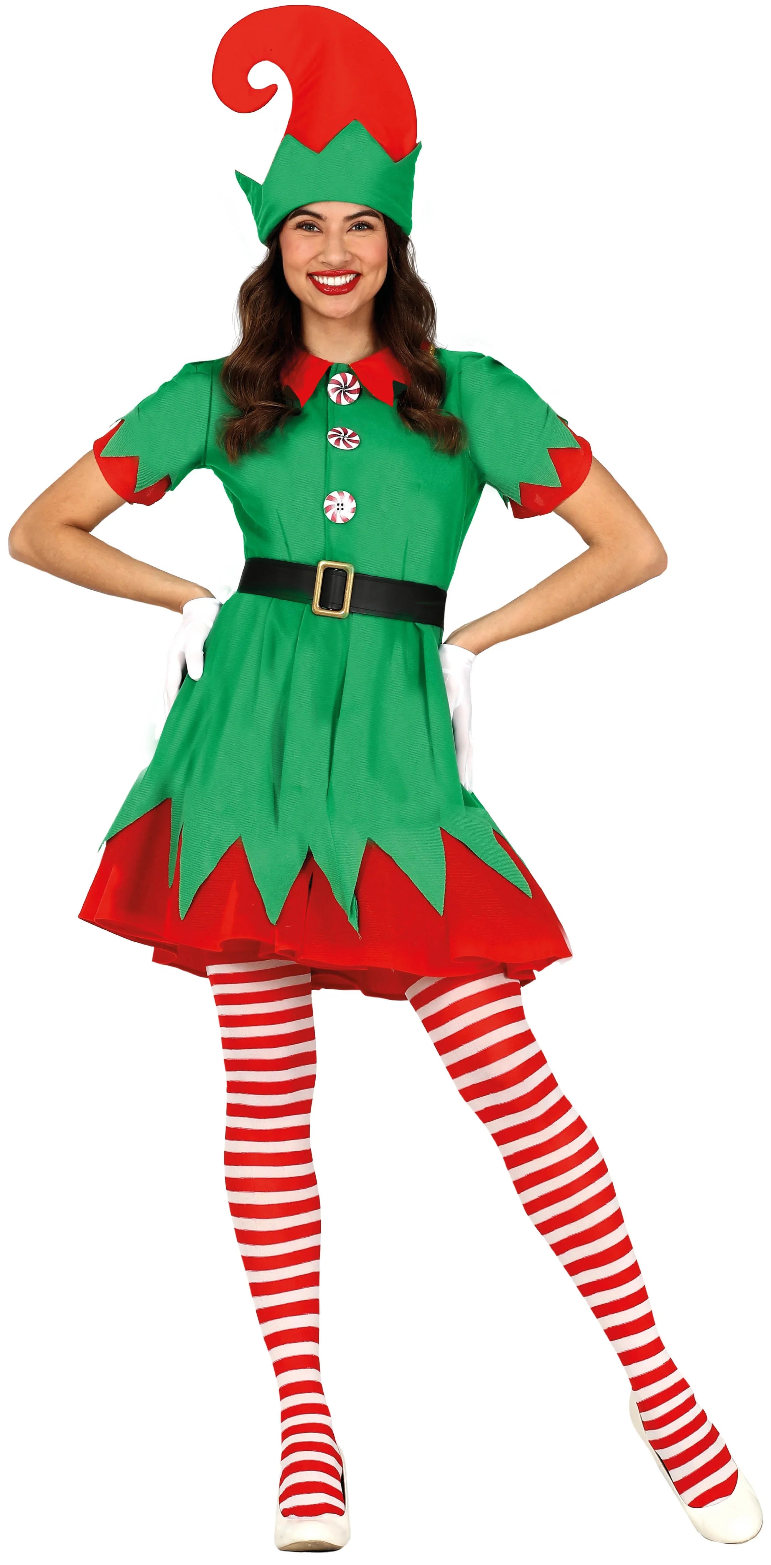 Disfraz de Elfa Navideña de Papá Noel para Mujer Elfos Navideños Guirca