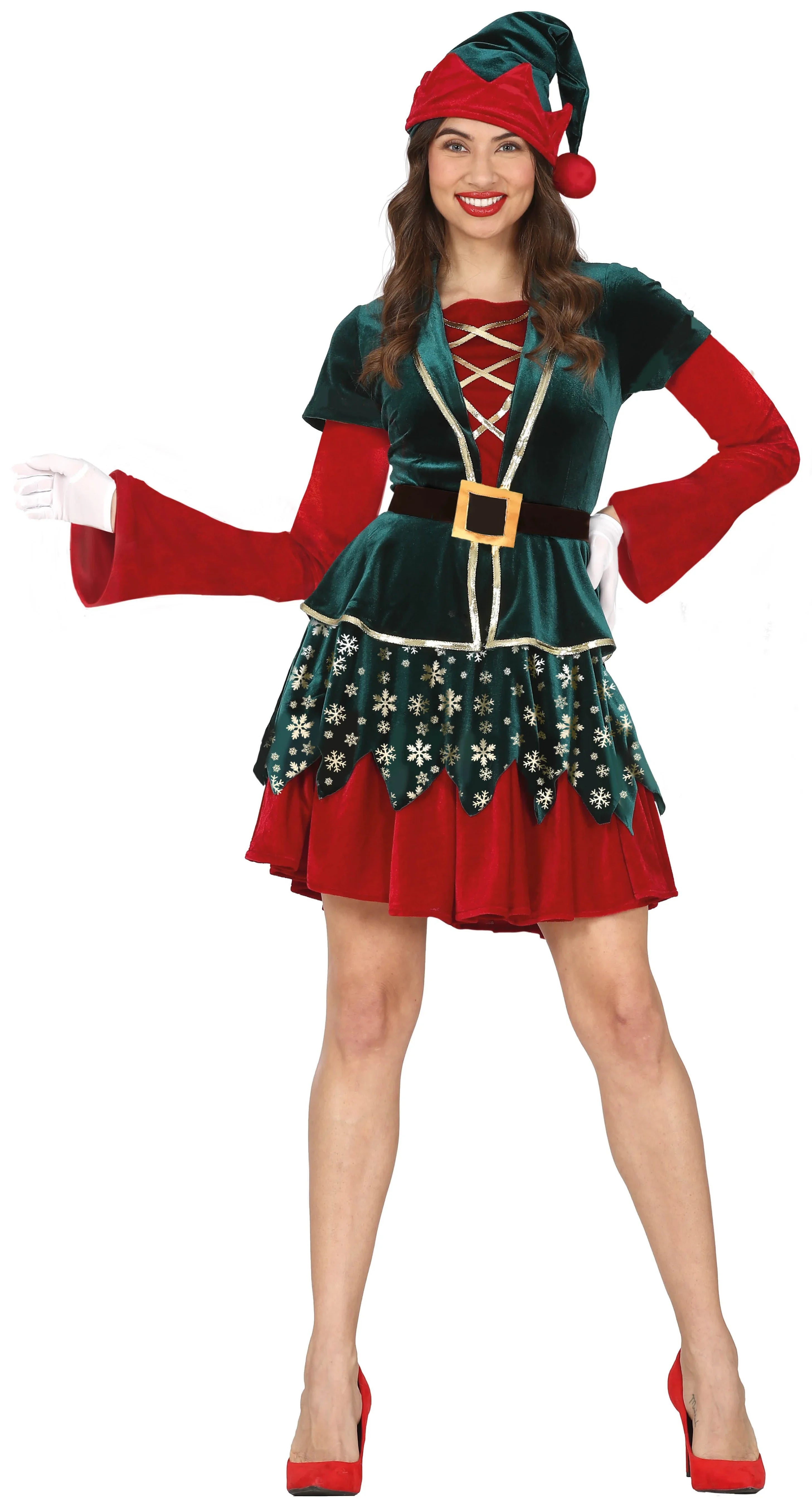 Disfraz de Elfa Navideña Copos de Nieve para Mujer Elfos Navideños Guirca