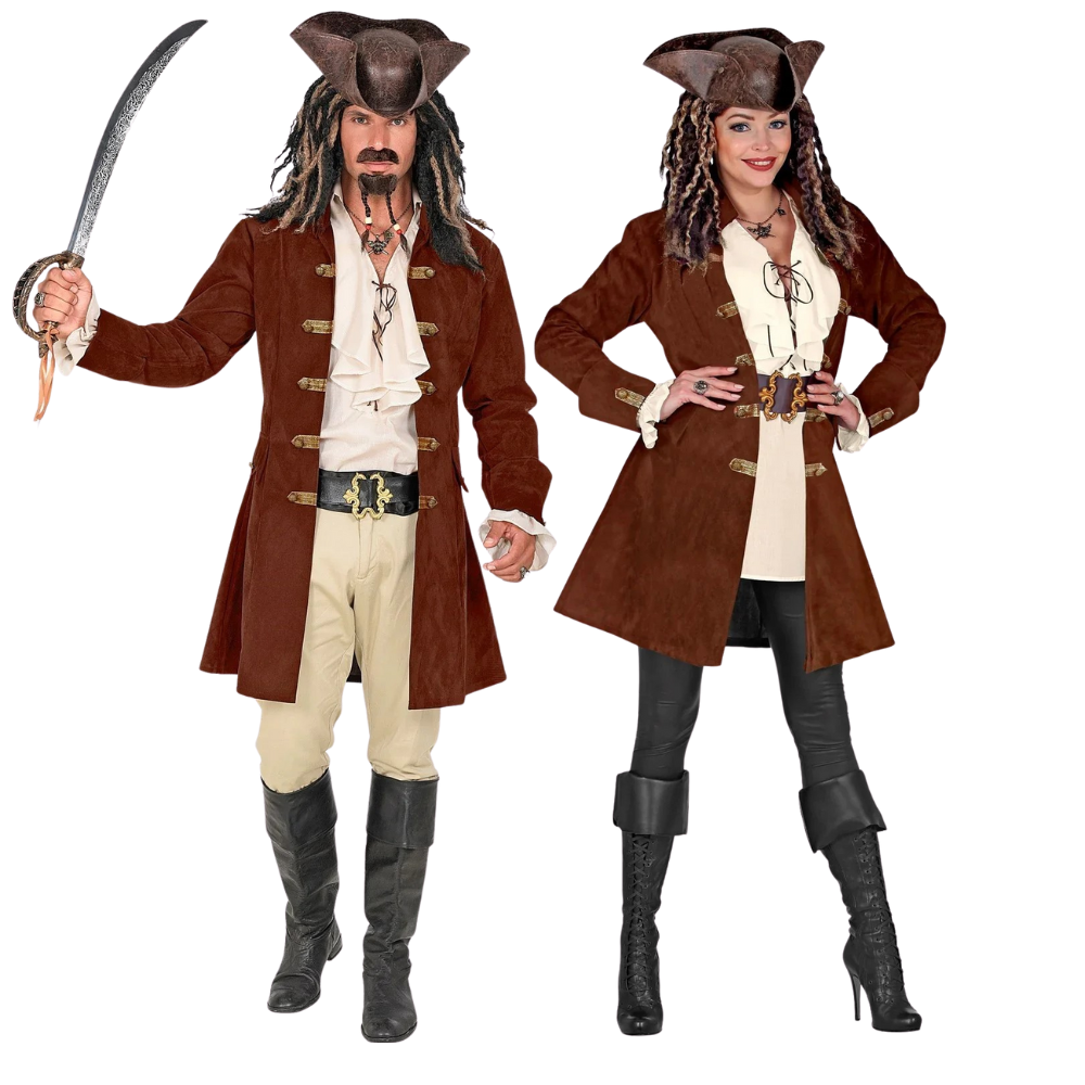 Costumi da Pirata per Coppia con Giacca Marrone