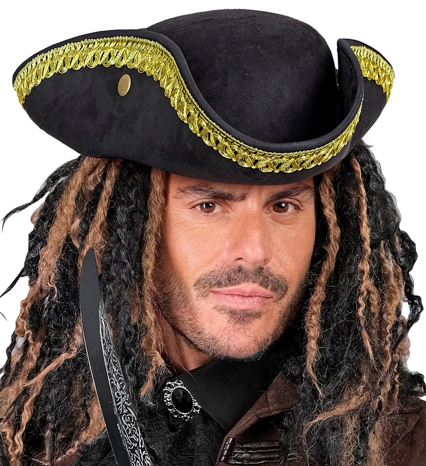 Sombrero Tricornio Elegante de Época en Color Negro Complementos Venecianos y de Época Widmann