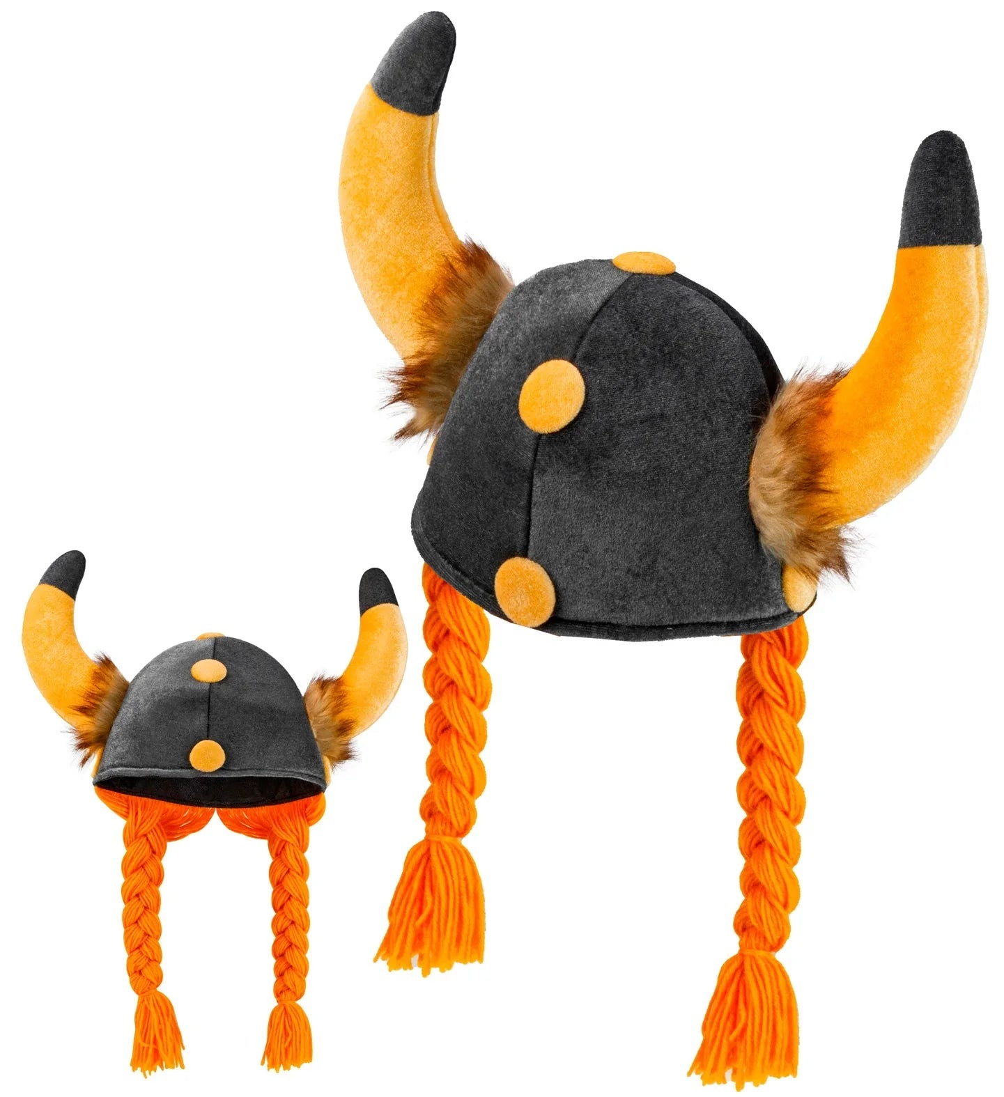 Gorro Vikingo con Cuernos y Trenzas Naranjas Complementos Vikingos Widmann