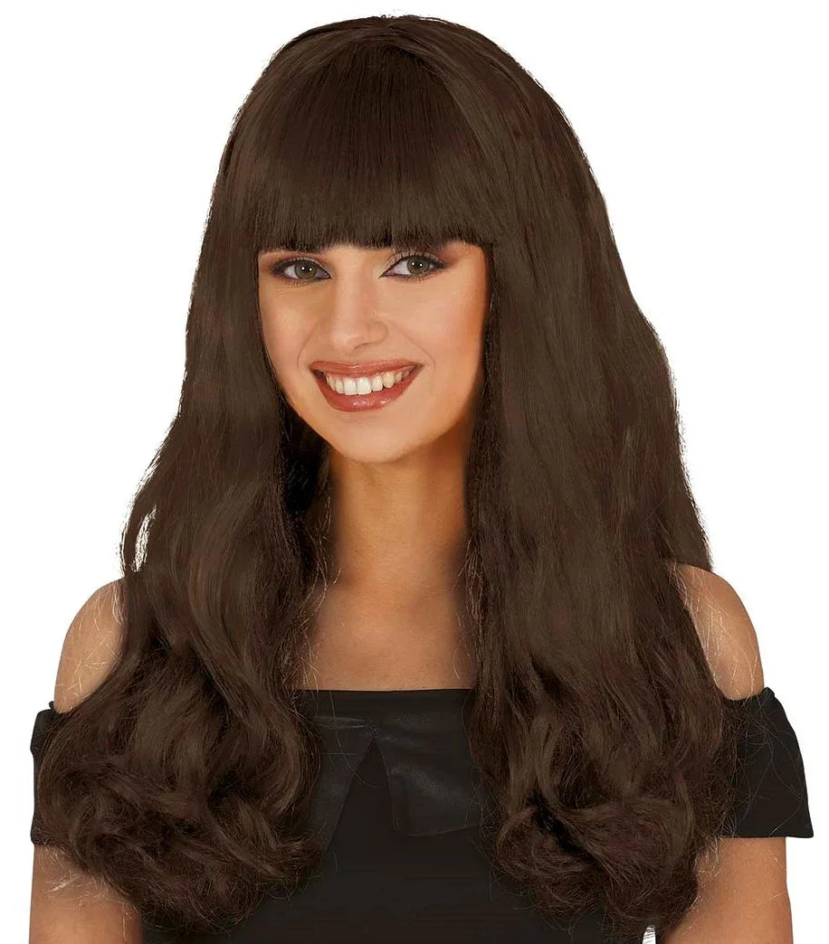 Peluca Castaña Larga con Flequillo Recto Pelucas Castañas Guirca