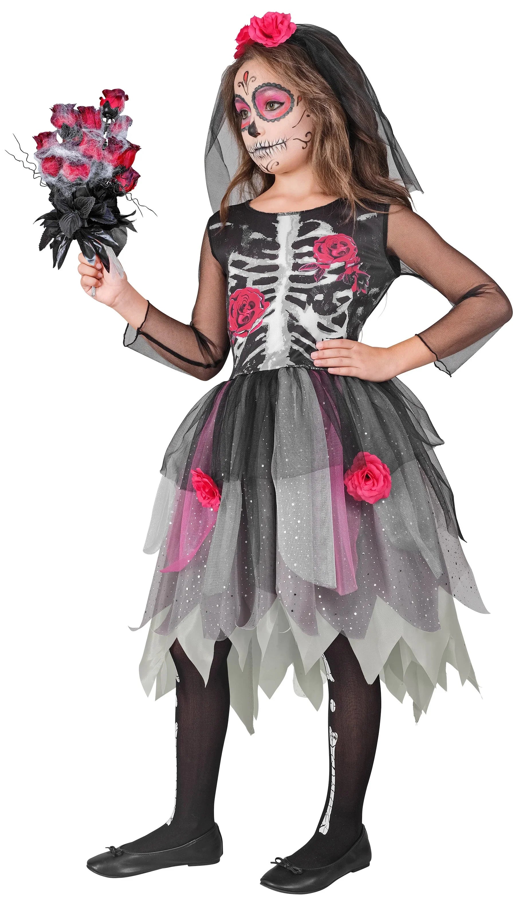 Disfraz de Catrina con Rosas para Niña Catrina Widmann